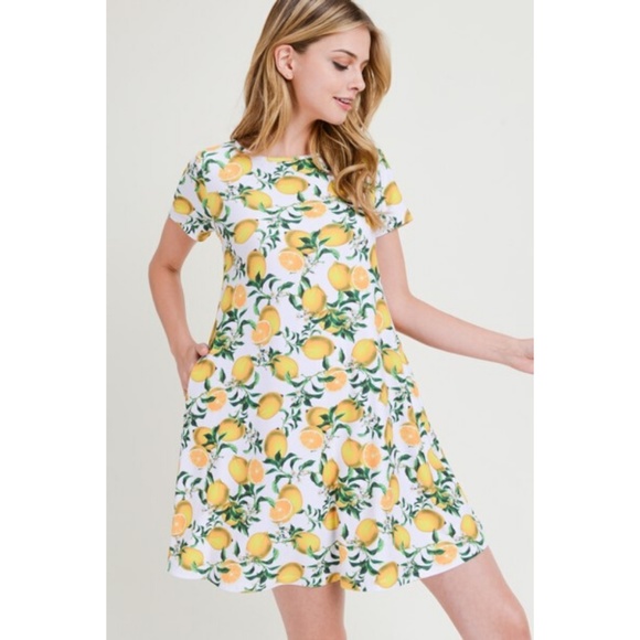 Women's Lemon Print Fit And Flare Summer Dress WHT - Picture 2 of 8